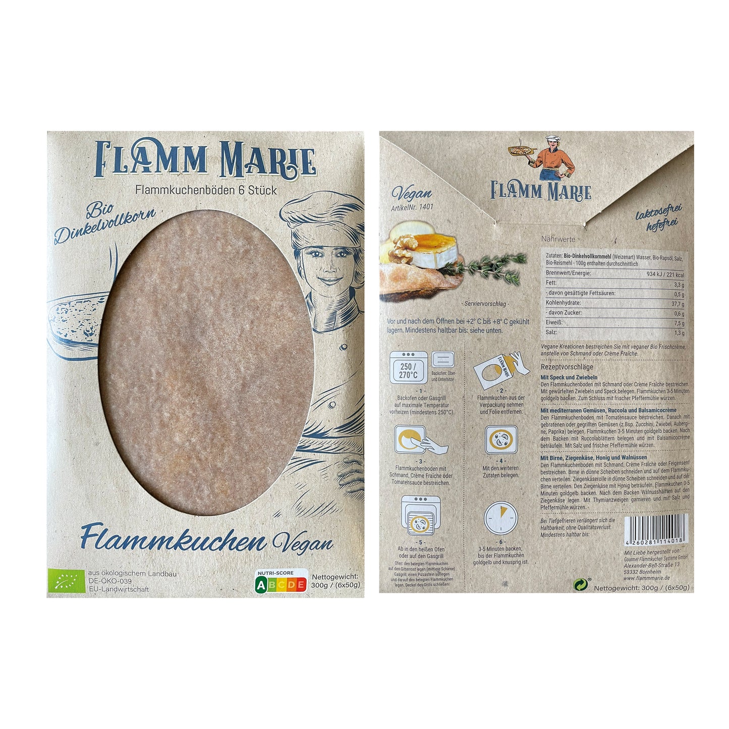 Flamm Marie´s vegane Bio Flammkuchen aus Dinkelvollkorn